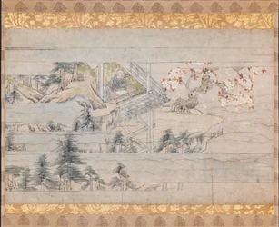 Oderwana część zwoju jednego z Długiej opowieści na jesienną noc... ca. 1400.