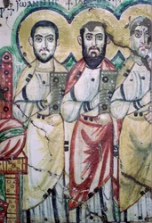 Fragment koptyjskiego malarstwa ściennego przedstawiającego dwóch apostołów, VI wiek