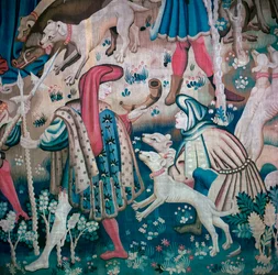 Fragment polowania na niedźwiedzie z gobelinów myśliwskich z Devonshire, XV wiek