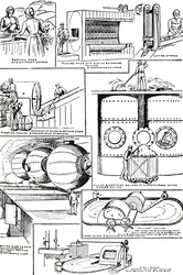 Schematy ilustrujące przygotowanie szmat i trawy esparto do produkcji papieru, c1917