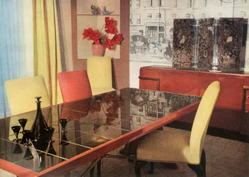Jadalnia w lakierze sang-de-boeuf, autorstwa Hayesa Marshalla dla Fortnum & Mason Ltd., Londyn, 1937.