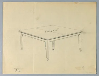Rysunek, projekt prostokątnego stołu z sześcioma nogami