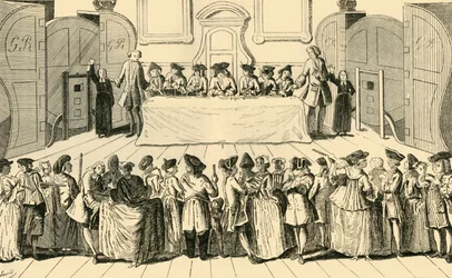 Rysowanie loterii państwowej w Guildhall, 1751, c1872.