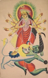 Durga zabija demona Mahishę, 1800.