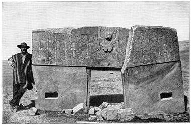 Wschodni aspekt monolitycznej bramy Akapana, Tiahuanaco, Boliwia, 1901
