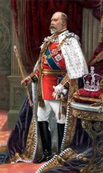 Edward VII w pełnych szatach koronacyjnych, 1902
