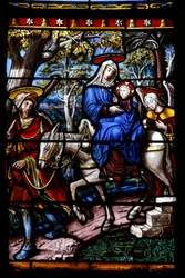 Kościół Saint-Remy w Troyes. Witraż: Sceny z życia Matki Boskiej. Szczegół: Ucieczka do Egiptu. Warsztat Vincenta-Larchera, XIX w.