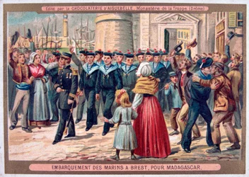 Zaokrętowanie marines w Brześciu na Madagaskar, 1883