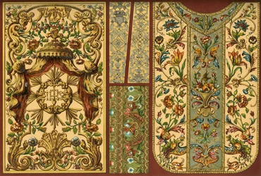 Haft, gobelin skórzany, dzieło złotnicze, XVII, XVIII i XIX w., 1898 r.