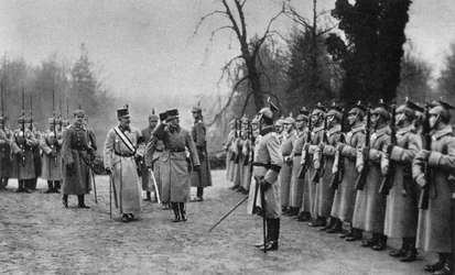 Cesarz austriacki Karol I z wizytą u cesarza Wilhelma II w kwaterze głównej armii, I wojna światowa, 1917 r.