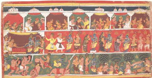 Spotkania w Mathurze: Strona z rozproszonej Bhagavata Purany..., ca. 1700.