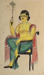 Angielski Babu Native Indian Urzędnik trzymający fajkę wodną, 1800s.