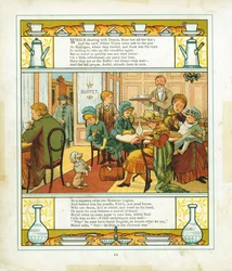Angielska rodzina jedząca posiłek w bufecie dworcowym w Boulogne, Francja, 1886 r.