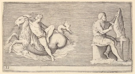 Figurka na Seagoat, Man Carving Wing, opublikowana 1599-1622.