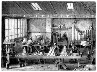 Napełnianie i lutowanie puszek po żywności, Francja, ok. 1870 r.