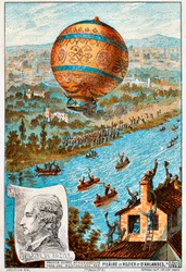 Pierwsza podróż powietrzna Pilâtre de Rozier i dArlandes, Paryż, Francja, lata 1783 1890.