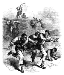 Ucieczka czarnoskórych żołnierzy Unii z Fort Pillow w Tennessee, wojna secesyjna, 1864, ok. 1880