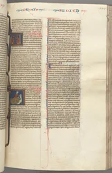 Fol. 194r, Judyta, historyczny inicjał A, Judyta ścinająca głowę Holofernesowi, ok. 194r. 1275-1300.