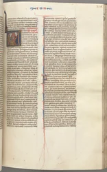 Fol. 205r, Hiob, inicjał historyczny V, Hiob na gnoju obdarzony złotym kolczykiem, ok. 205r. 1275-1300.