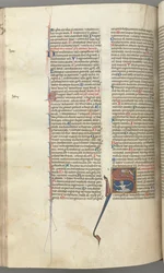 Fol. 224v, Psalm 68, historyczny inicjał S, Dawid w wodzie odwołujący się do Boga powyżej, c. 1275-1300.