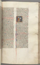 Fol. 230r, Psalm 97, inicjał historyczny C, dwóch kleryków śpiewa na mównicy. , C. 1275-1300.