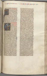Fol. 370r, Machabeusz I, historyczny inicjał E, Mateusz zabija bałwochwalczego Żyda, c. 1275-1300.