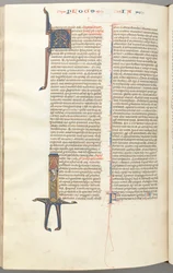 Fol. 476v, Jakub, inicjał historyczny I, Jakub stojący ze zwojem, c. 1275-1300.