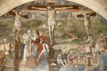 Fontevrault (Fontevraud) obraz kapitularza opactwa: zmartwychwstanie namalowany przez Thomasa Pota około 1563, Fontevraud, Francja