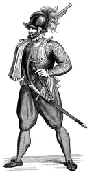 Piechur niosący arkebuz, 1590