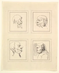Cztery głowy z Characaturas Leonarda da Vinci, z Rysunków Wincelslausa Hollara, ..., 1786.