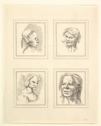 Cztery głowy z Characaturas Leonarda da Vinci, z Rysunków Wincelslausa Hollara, ..., 1786.