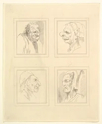 Cztery głowy z Characaturas Leonarda da Vinci, z Rysunków Wincelslausa Hollara, ..., 1786.