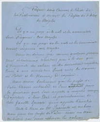 Fragment „Przedmowy poświęcony jak reszta publikacji pani. prefektów policji Neapolu”, która opisuje spotkanie Dumasa z Poem w Paryżu w 1832 r. (tusz na papierze)