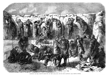 Francuski dół strzelecki w równoległym okopie przed mamelonem i białą wieżą, Sewastopol, wojna krymska, 1855