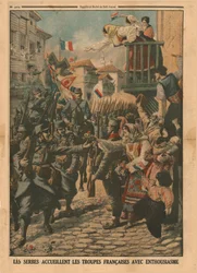 Serbowie entuzjastycznie witają francuskie wojska, 1915.