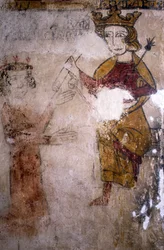 Fresk wieży Ferrande w Pernes-les-Fontaines (Pernes les Fontaines, Vaucluse (84)) z XIII wieku: Karol I Anjou (1227-1285), któremu ciało Manfreda I Sycylii lub Hohenstaufena (ok. 1232) -1266) zostaje przywieziony.