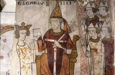 Fresk z wieży Ferrande w Pernes-les-Fontaines (Pernes les Fontaines, Vaucluse (84)) z XIII wieku: Karol I Anjou (1226-1285) został nadany przez papieża w Królestwie Sycylii 28.06.1265 Klemens IV (w. 1195-1268).