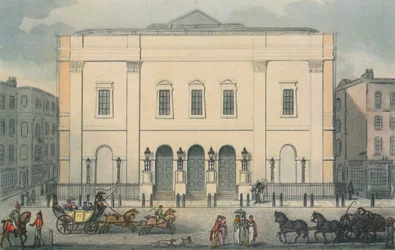 Widok z przodu na Theatre Royal, Drury Lane, Westminster, Londyn, 1812