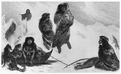 Fuegians idący na handel z Patagończykami, 1839