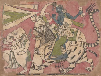 Ganesha prowadzi Śiwę i Durgę w procesji, XVIII wiek.