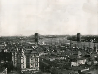 Widok ogólny przedstawiający Most Brookliński, Nowy Jork, USA, 1895.