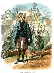 Dziewczyny przebrane za chłopców, procesja noworoczna w Jokohamie, Japonia, 1872