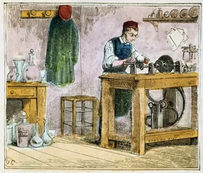 Szlifowanie zastawy stołowej na kole karborundowym, 1867