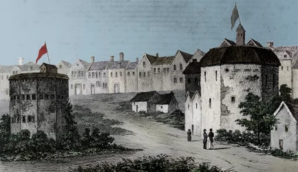 Globe Theatre, Bankside, Southwark po prawej i Bear Garden, c1597 1825.