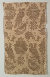 Jedwab ze złotym wzorem z sokołami i heraldyką, 1360-1400.