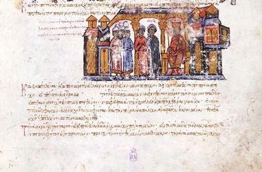 Wielka Księżna Olga zwiedzająca Miniaturę Konstantyna VII z madryckiego Skylitzes, XI-XII wiek