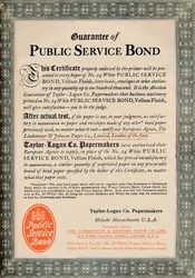Gwarancja obligacji służby publicznej — reklama Taylor-Logan Co. Papermakers, 1919
