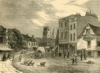 Hackney, Patrząc w stronę Kościoła, 1840, c1876.