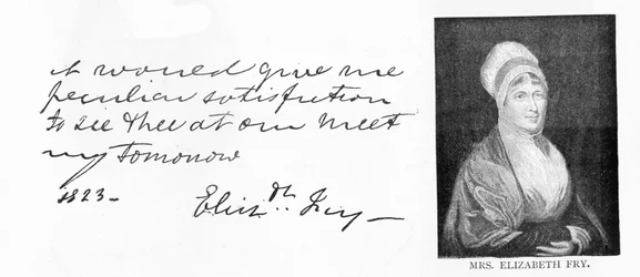 Pismo i podpis Elizabeth Fry