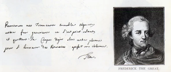 Pismo i podpis Fryderyka Wielkiego, króla Prus (pióro i atrament na papierze)